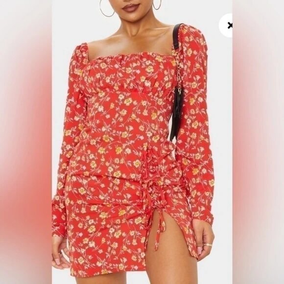 PrettyLittleThing | Red Floral Dress - Picture 9 of 9